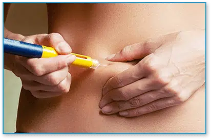 HGH pen for sale being injected into stomach