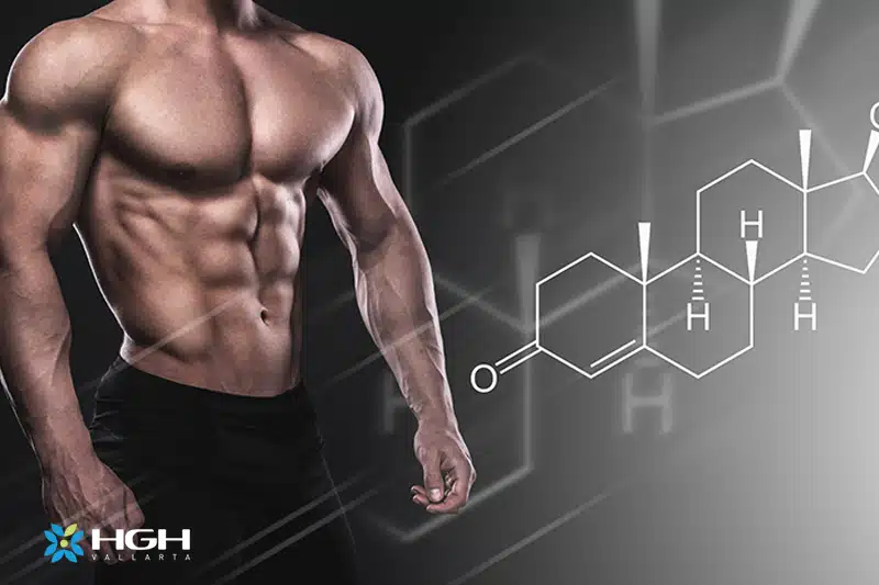 Man and testosterone molecule