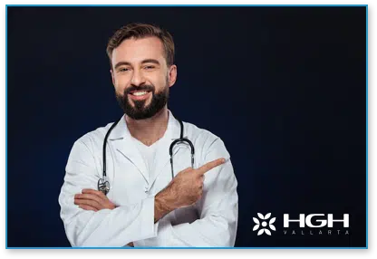 endocrinologist with beard and white coat pointing at text on page