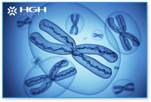 image of DNA strands on blue background microscopic level to represent Turner Syndrome