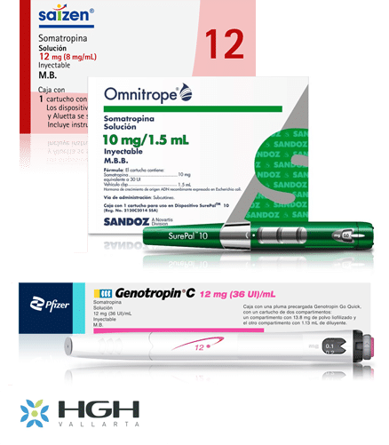 image of saizen, omnitrope, and genotropin HGH injection boxes with Genotropin HGH injection pen in front of boxes.