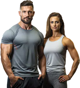 male and female bodybuilder showing off the results of HGH before and after