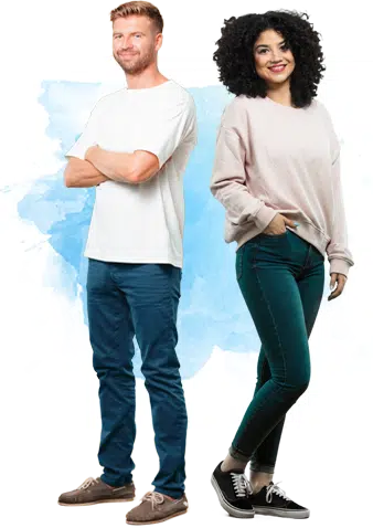 man and woman standing next to each other to represent HGH dosages for men and women