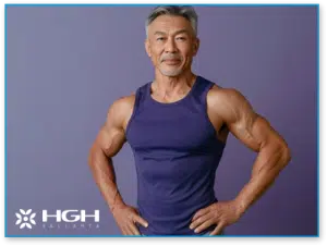 ripped middle aged body builder in tank top during HGH cycle