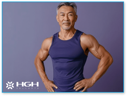 ripped middle aged body builder in tank top during HGH cycle