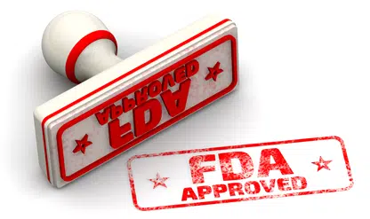 FDA Approved Stamp with red ink with stamped FDA Approved on white background