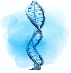 Blue DNA strand on a blue and white background