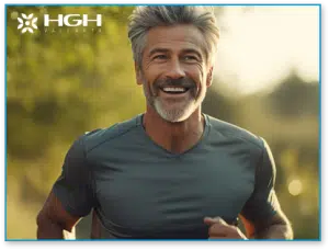 Healthly middle aged man with gray hair jogging